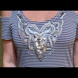 Boston Proper Beaded Cold Shoulder Top Sz L
